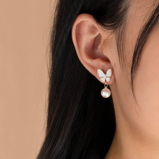 Butterfly Pearl Drop Earrings - saltycandy