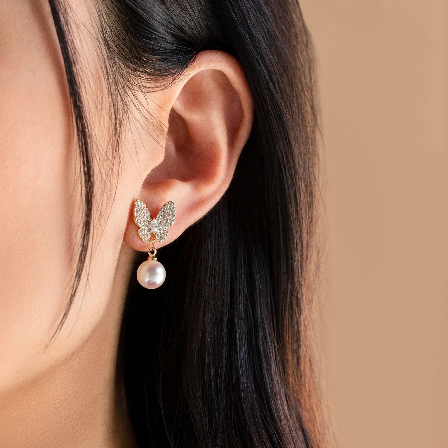 Butterfly Pearl Drop Earrings - saltycandy