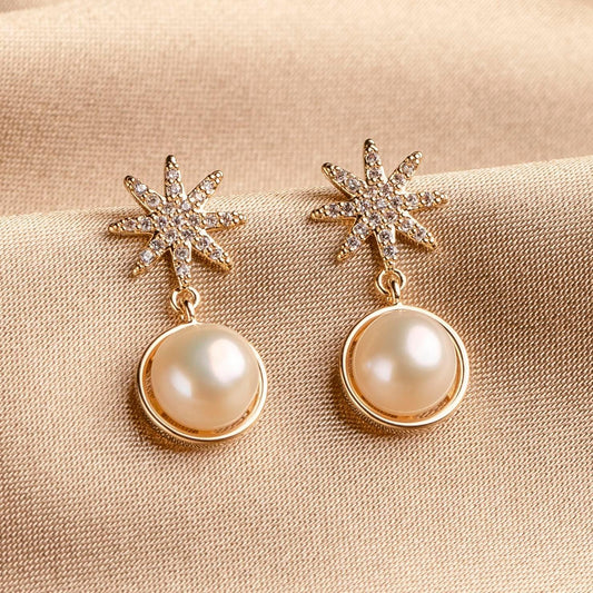 Octagram Star Pearl Earrings - saltycandy