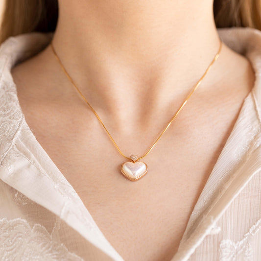 Gold Mabe Pearl Heart Necklace - saltycandy