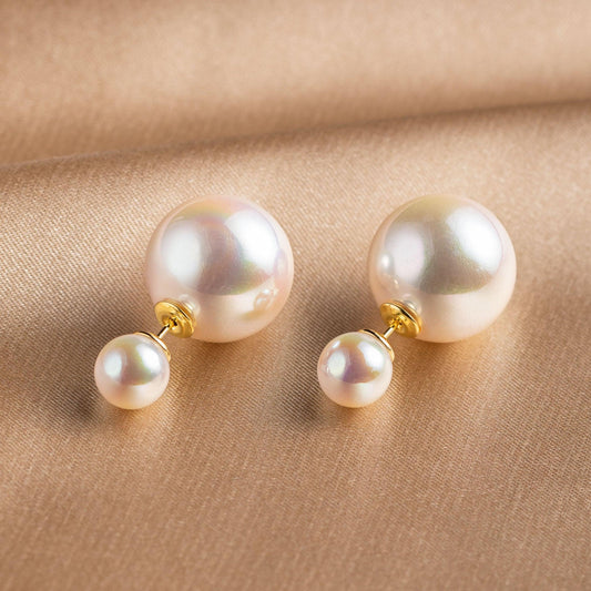 Double-Pearl Stud Earrings - saltycandy
