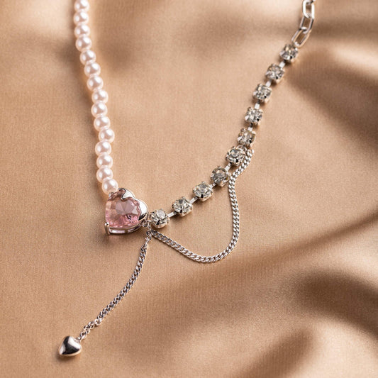 Pink Heart Pearl Necklace - saltycandy