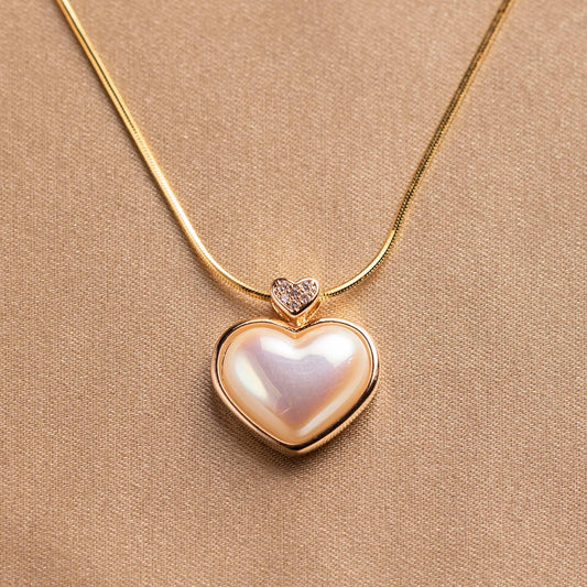 Gold Mabe Pearl Heart Necklace - saltycandy