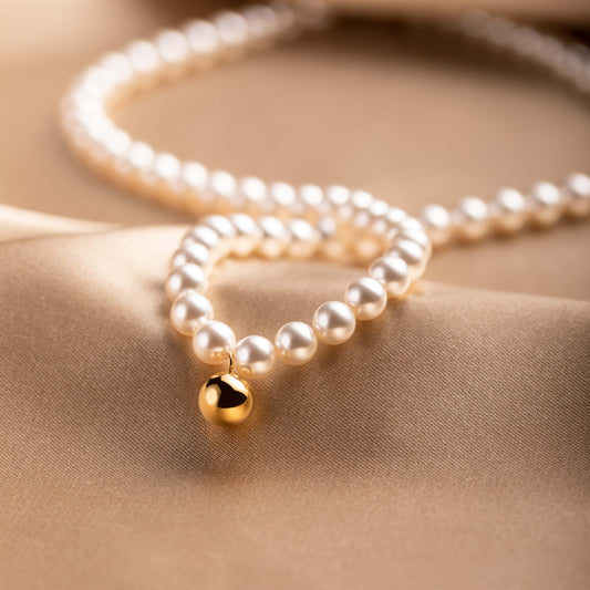 Classic Pearl Necklace with Gold Bean - saltycandy