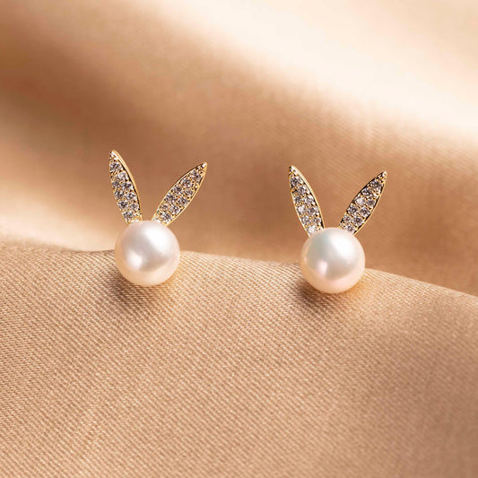 Bunny Stud with Freshwater Pearl - saltycandy