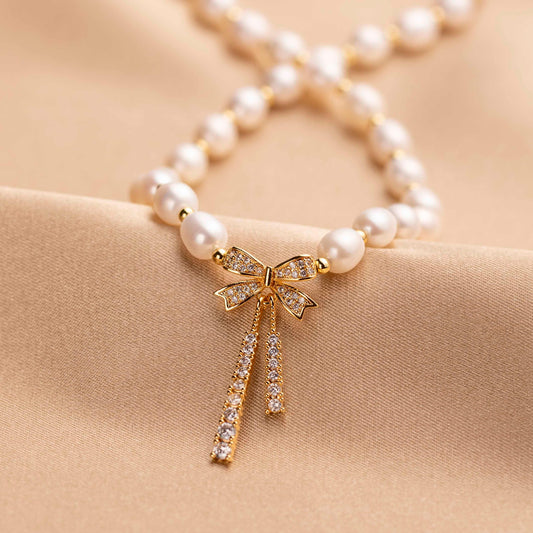 Bow with Freshwater Pearl Necklace - saltycandy