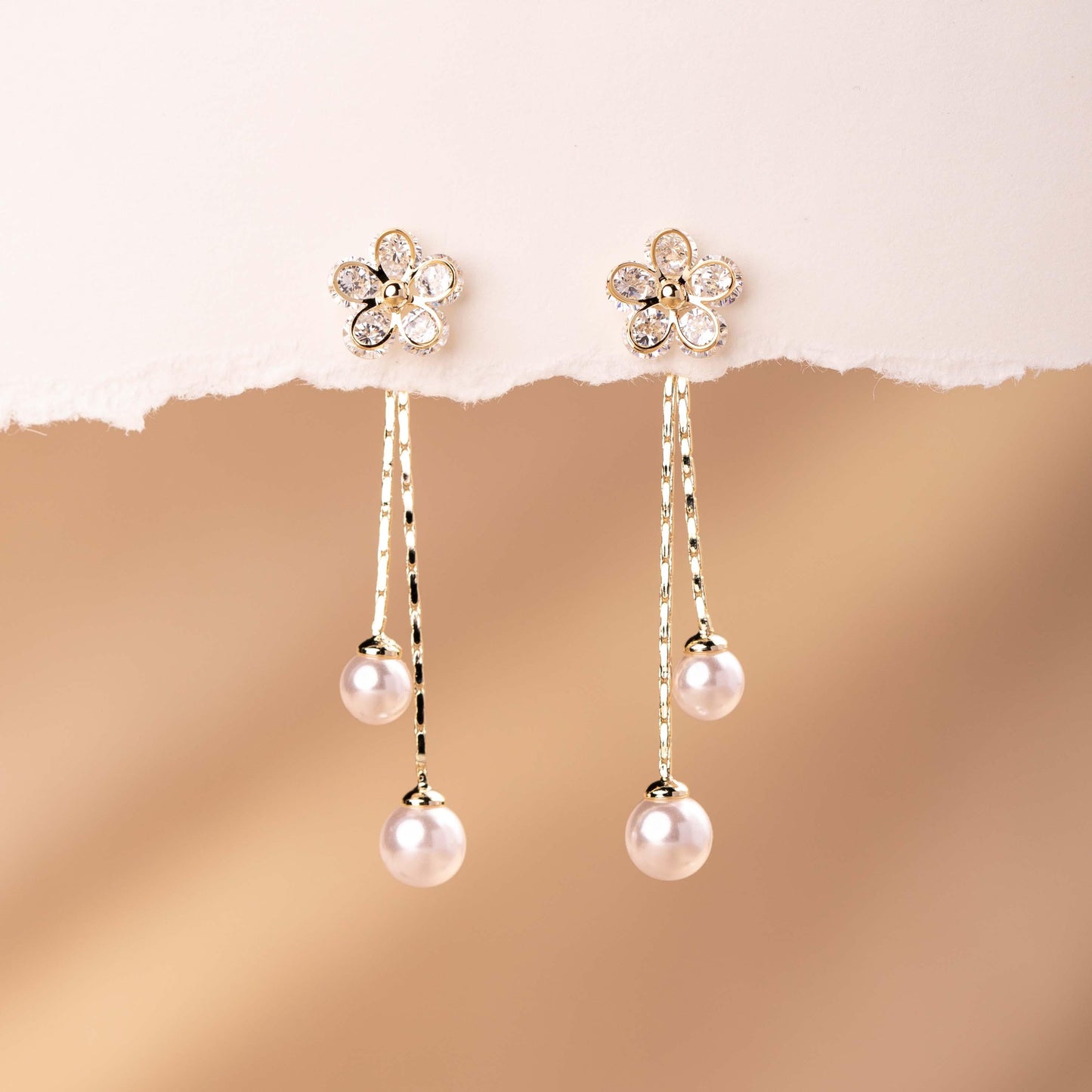 Flower Drop Earrings with Pearls - saltycandy