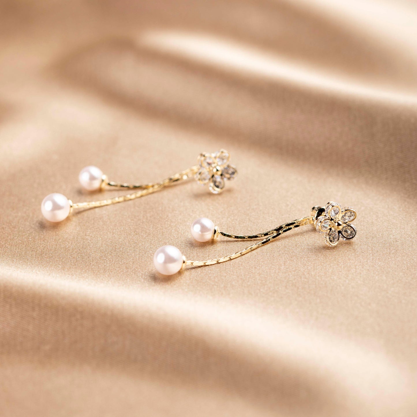 Flower Drop Earrings with Pearls - saltycandy