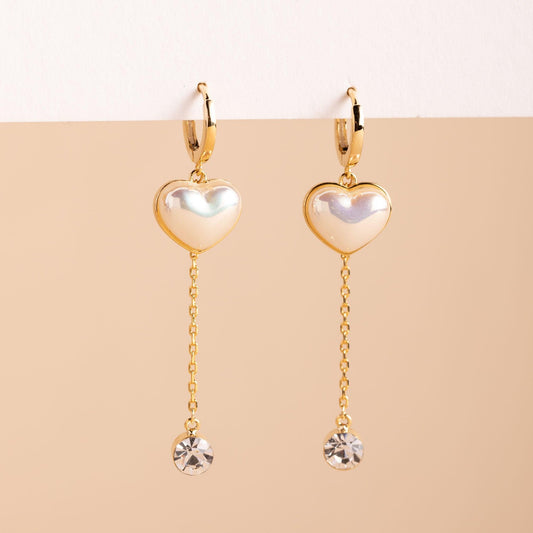 Pearl Heart Drop Hoop Earring - saltycandy