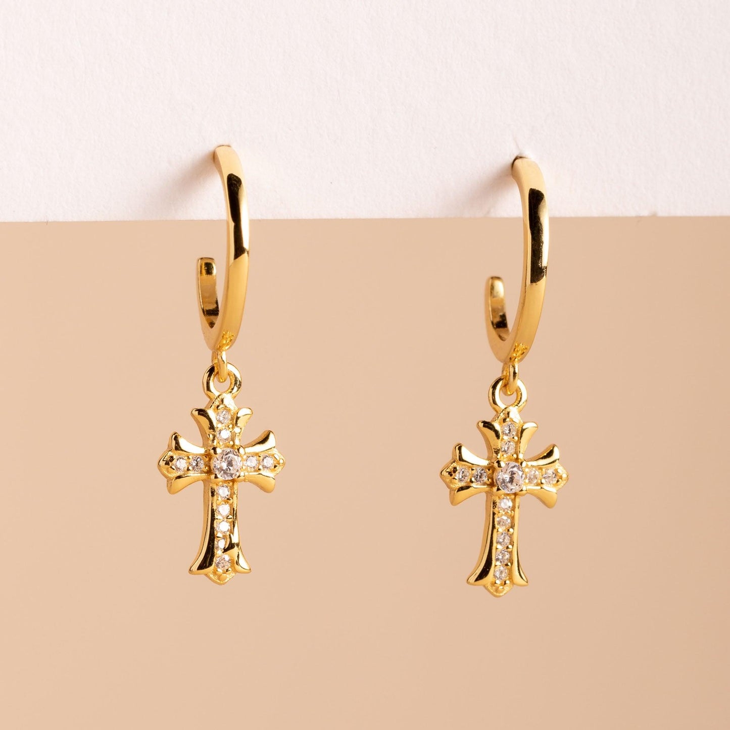 Retro Cross Hoop Earring Gold - saltycandy