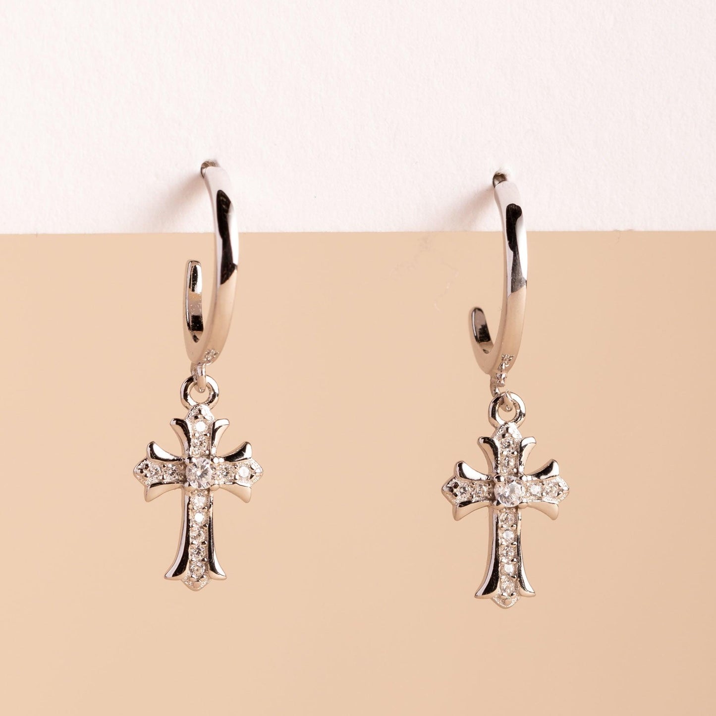 Retro Cross Hoop Earring Silver - saltycandy