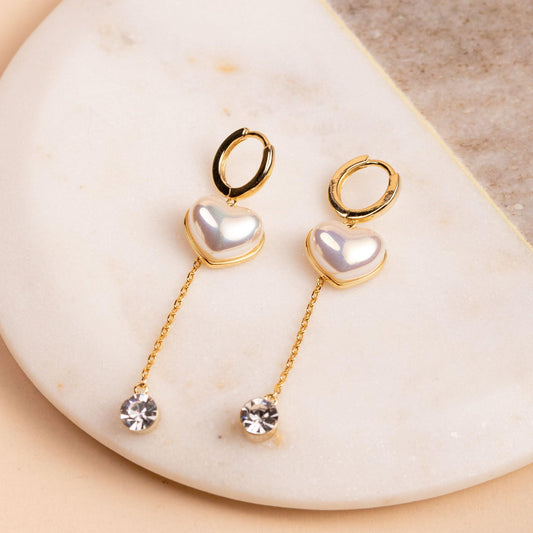 Pearl Heart Drop Hoop Earring - saltycandy