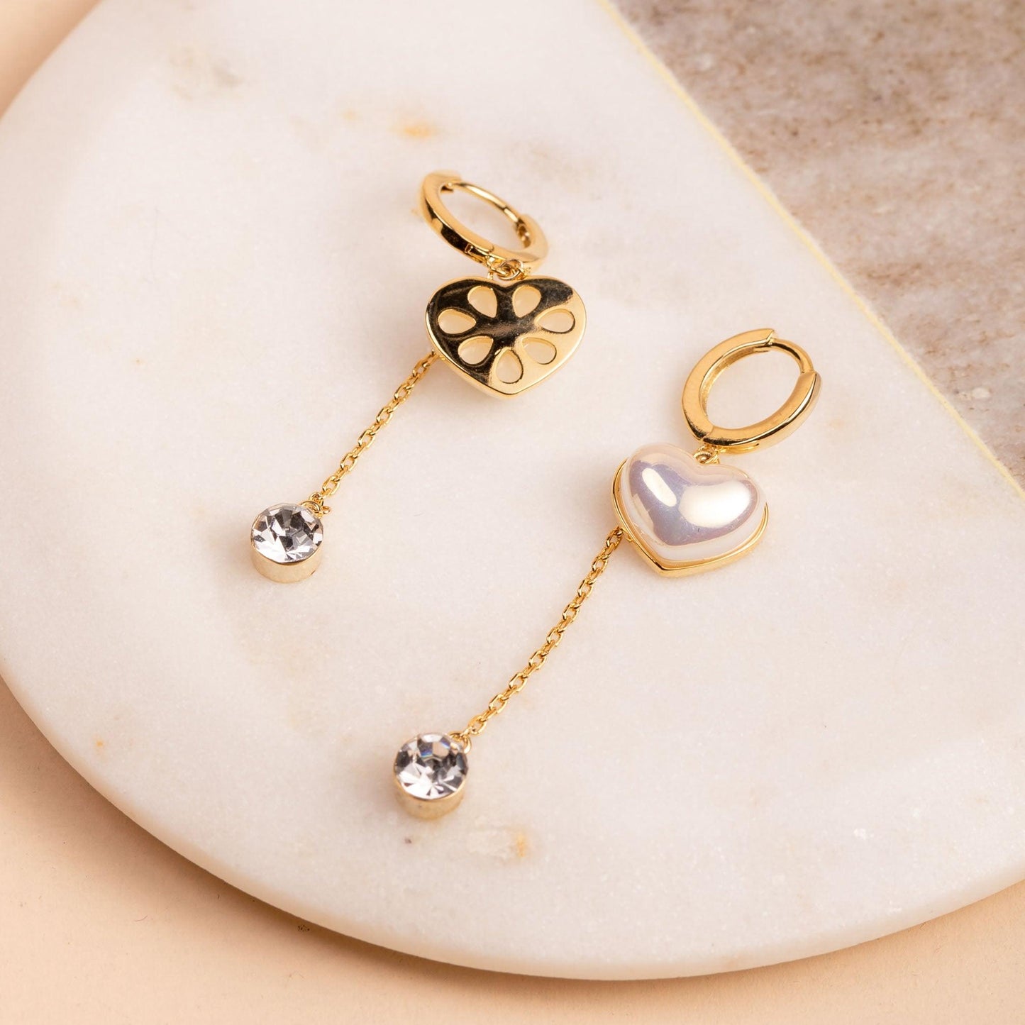 Pearl Heart Drop Hoop Earring - saltycandy