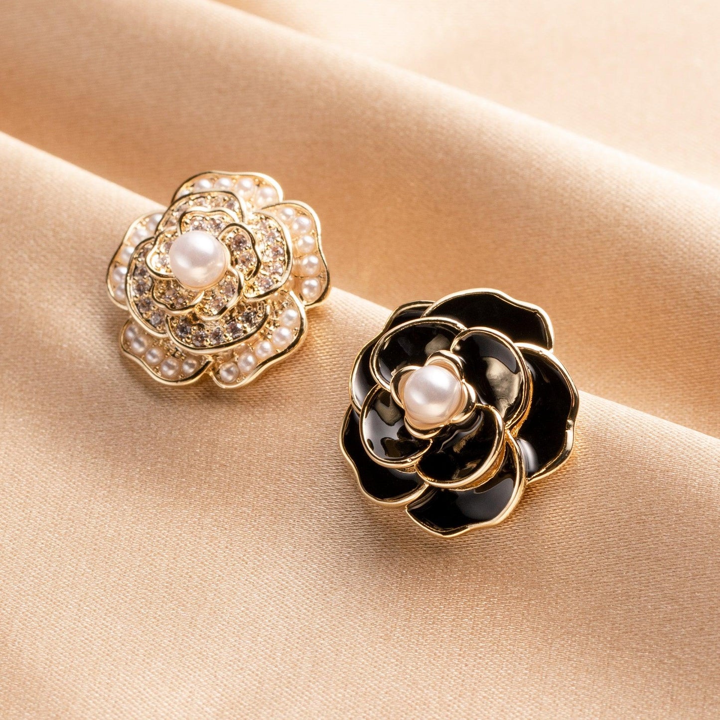 Asymmetrical Camellia Studs - saltycandy