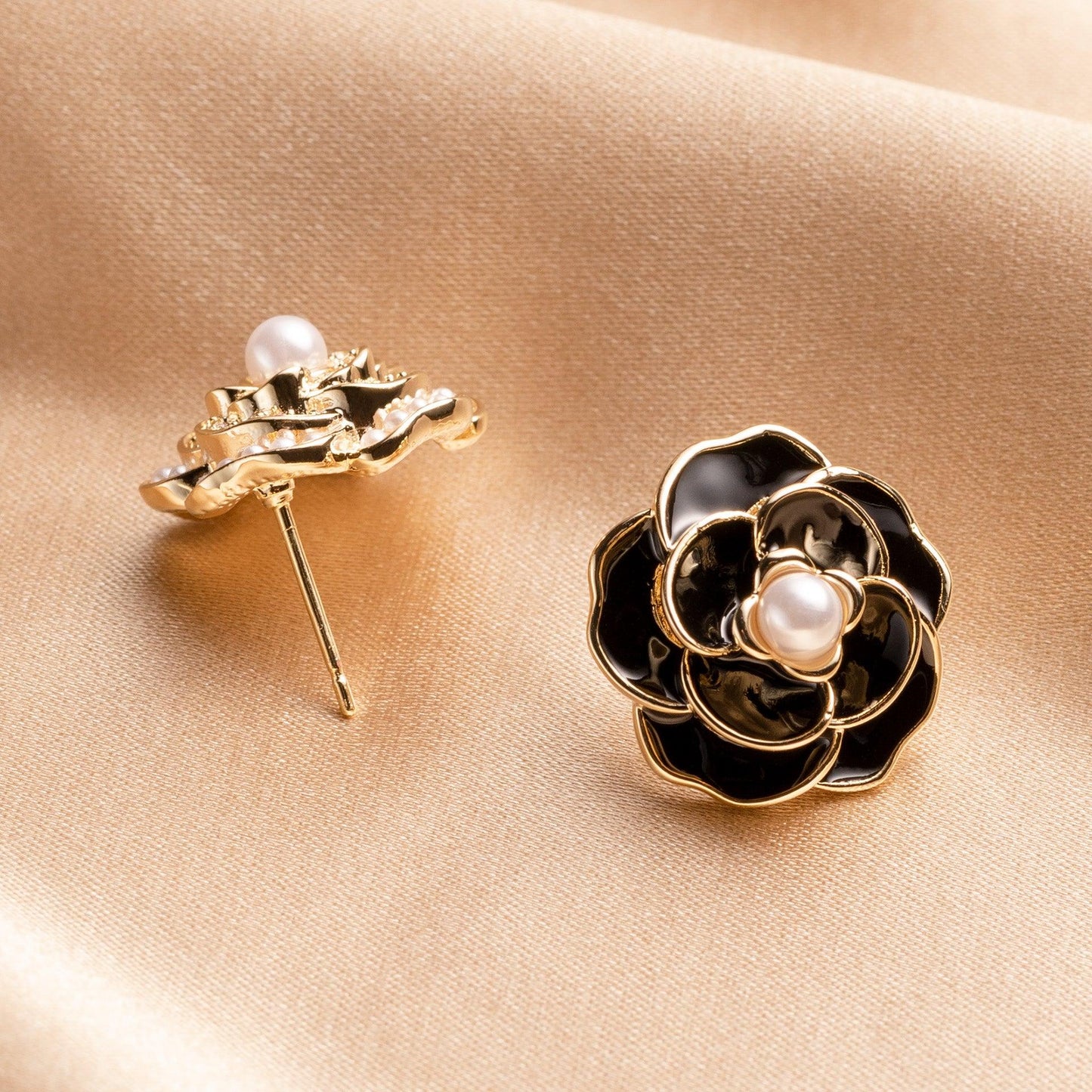 Asymmetrical Camellia Studs - saltycandy