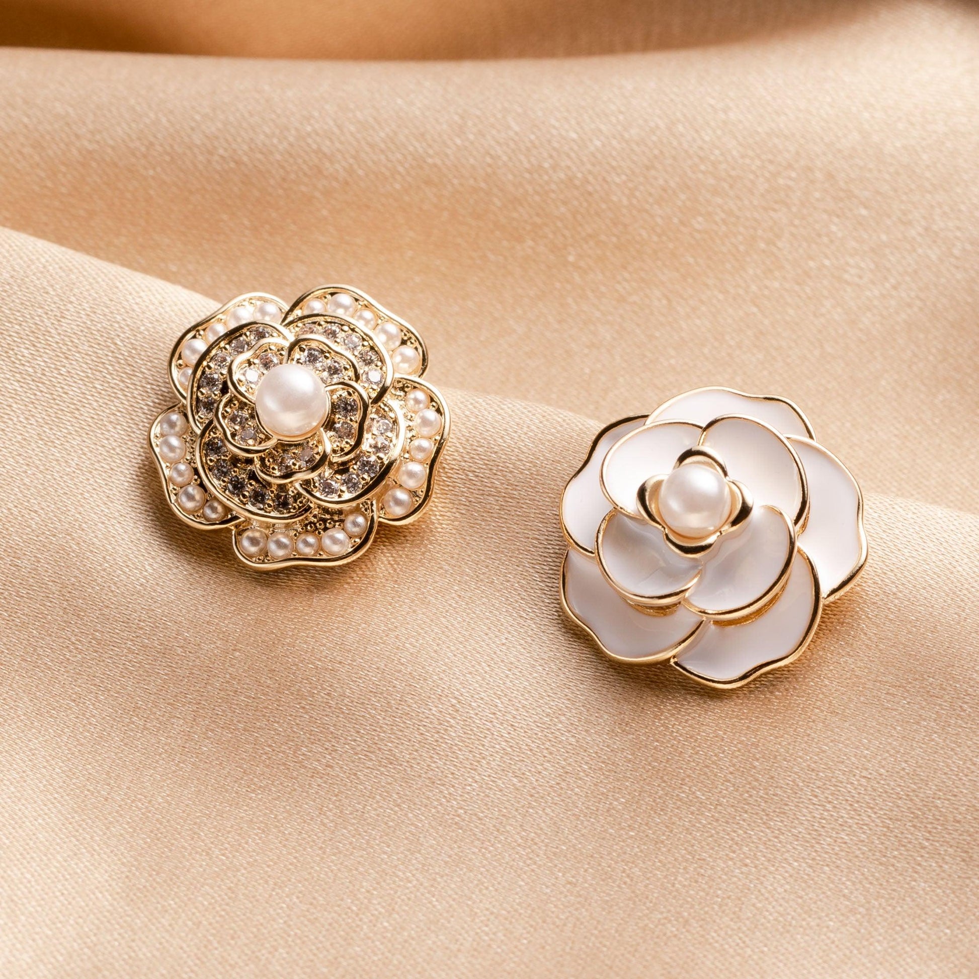 Asymmetrical Camellia Studs - saltycandy