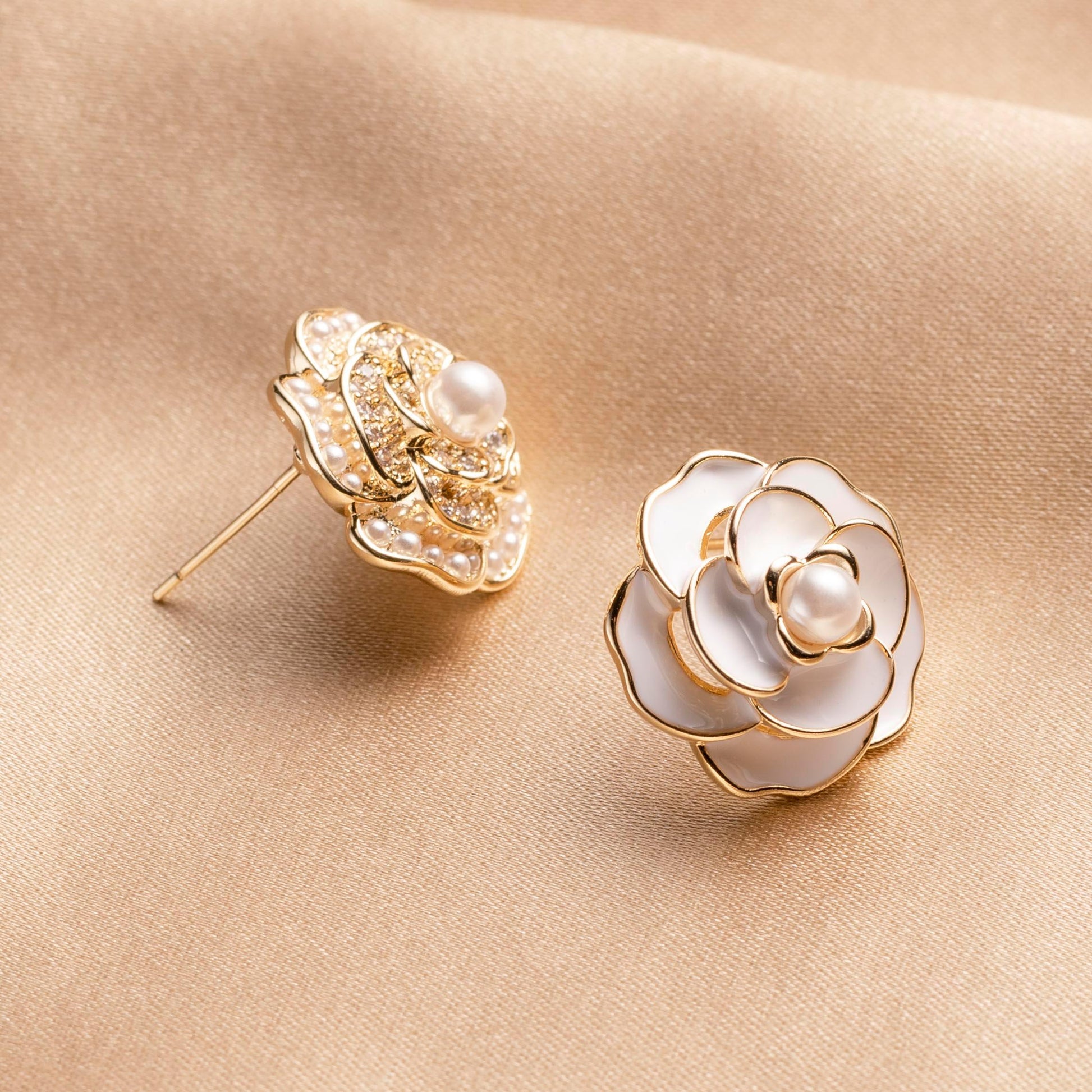 Asymmetrical Camellia Studs - saltycandy