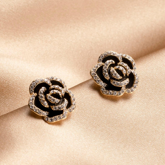 Black Camellia Studs - saltycandy