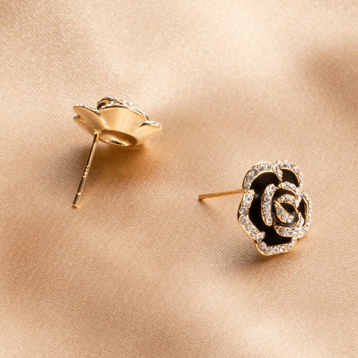 Black Camellia Studs - saltycandy