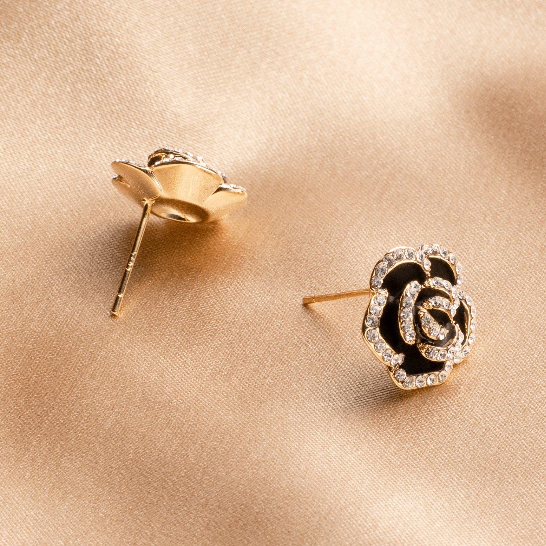 Black Camellia Studs - saltycandy