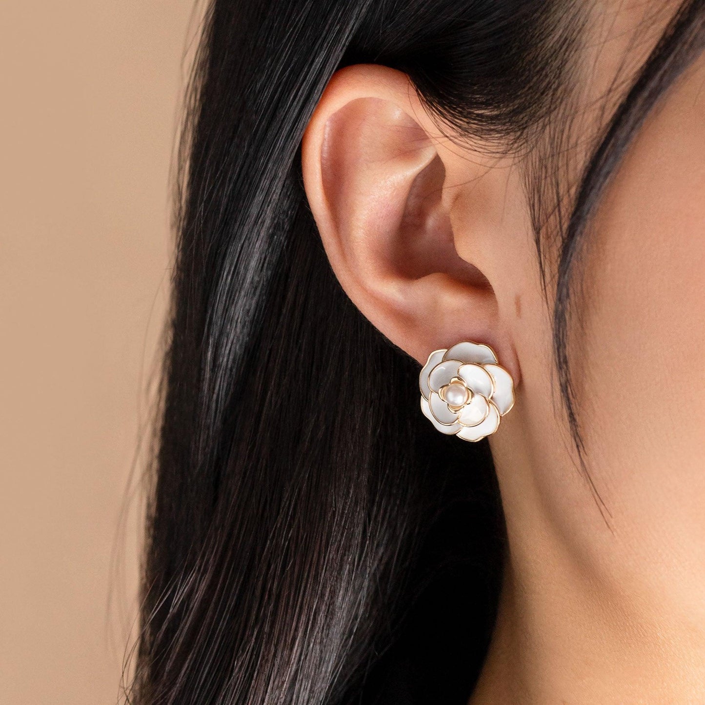 Asymmetrical Camellia Studs - saltycandy