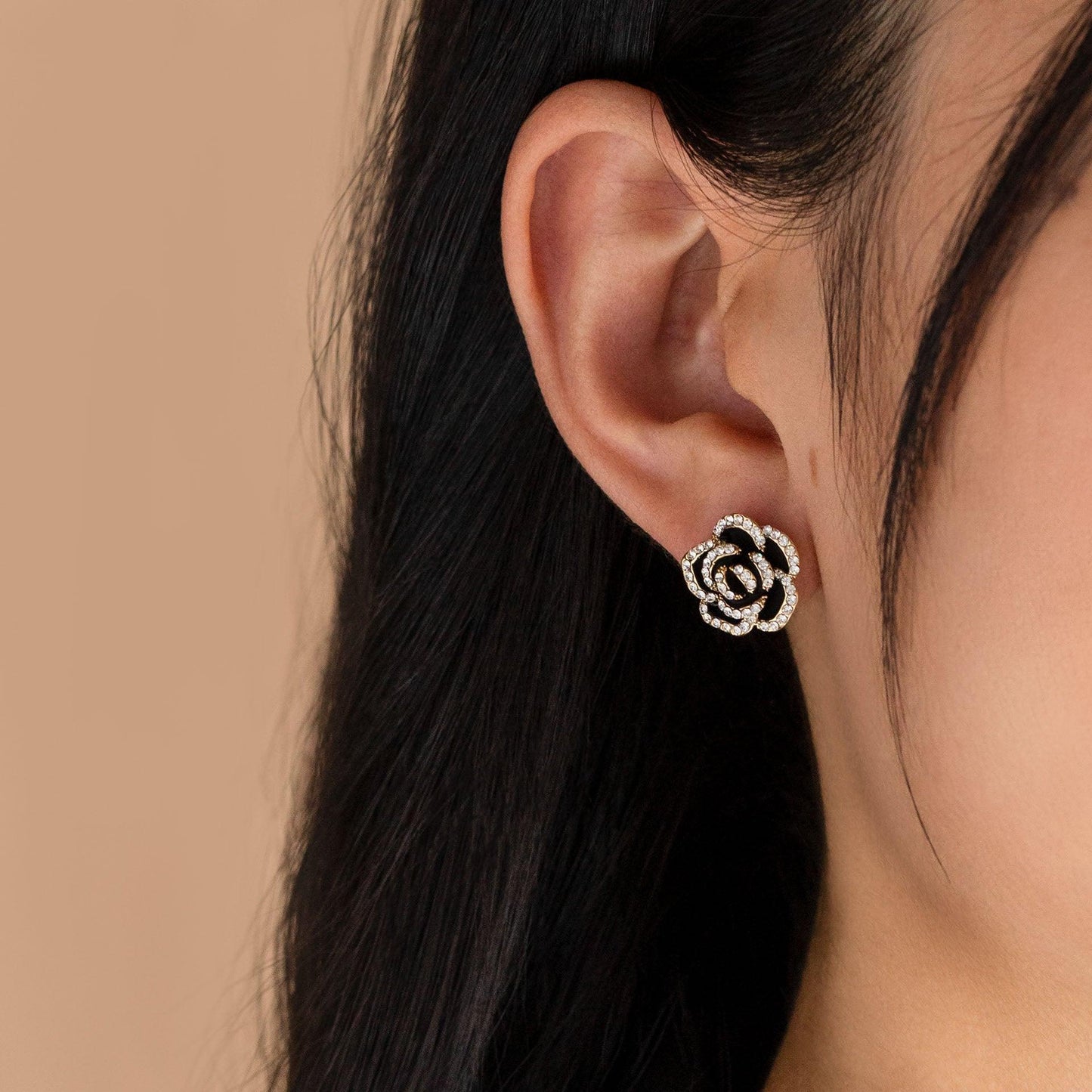 Black Camellia Studs - saltycandy