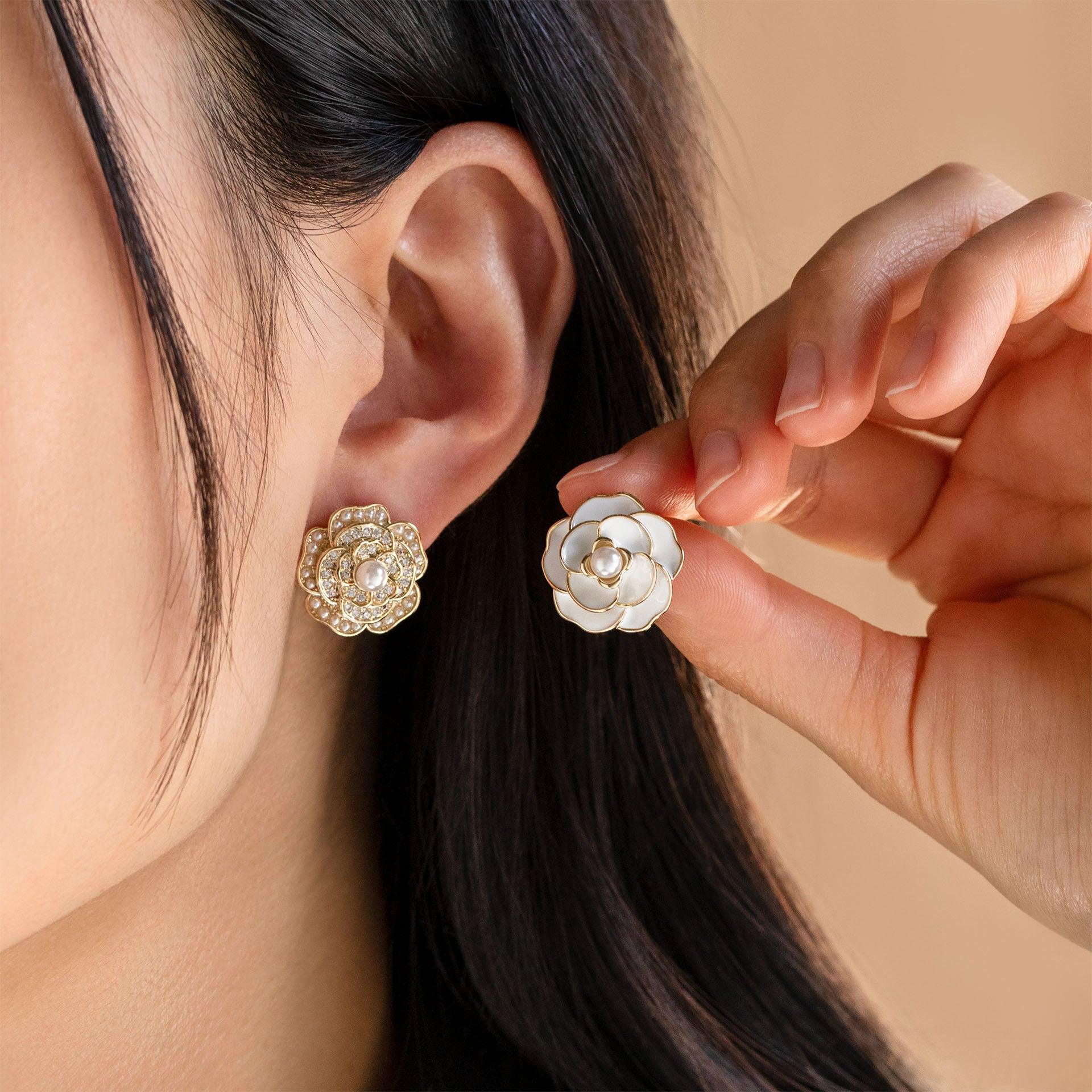 Asymmetrical Camellia Studs - saltycandy