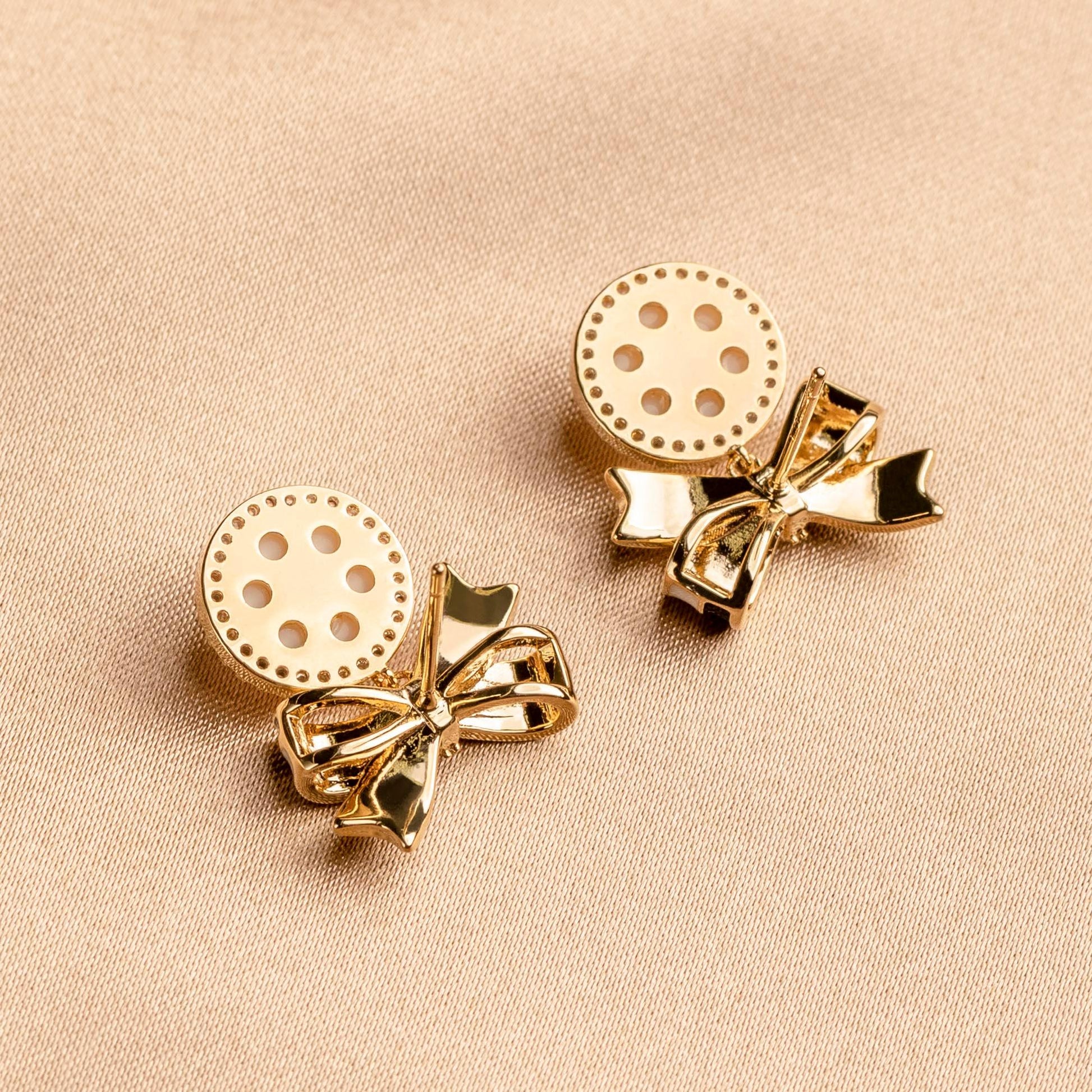 Checkered Bow Drop Earrings with Pearl - saltycandy