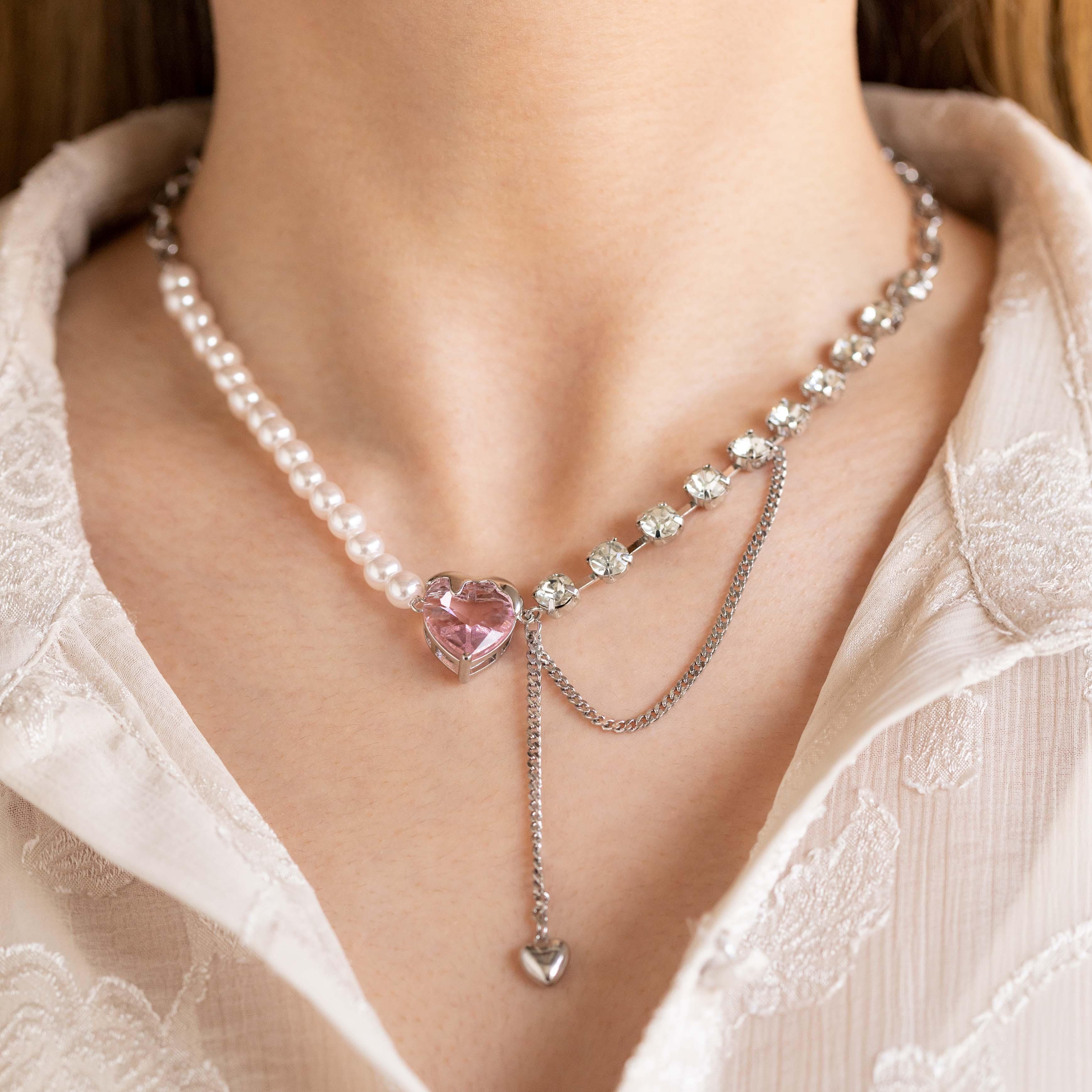 Silver Faux Pearl Chain and Heart Pendant Layered Necklace | New Look