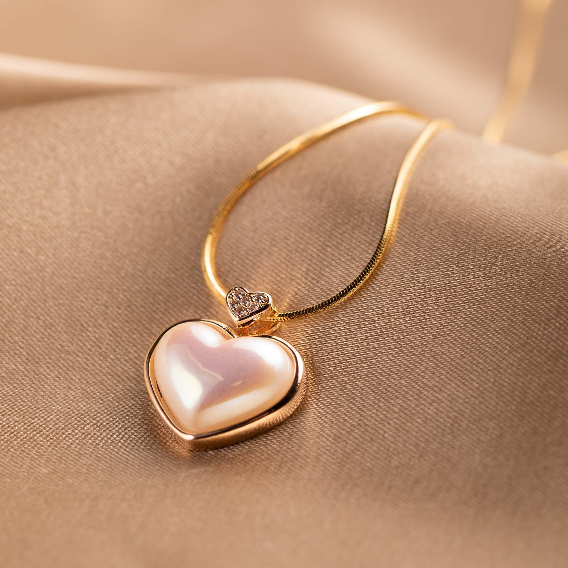 Gold Mabe Pearl Heart Necklace - saltycandy