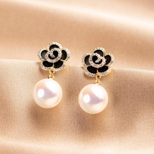 Pearl Camellia Drop Earrings - saltycandy