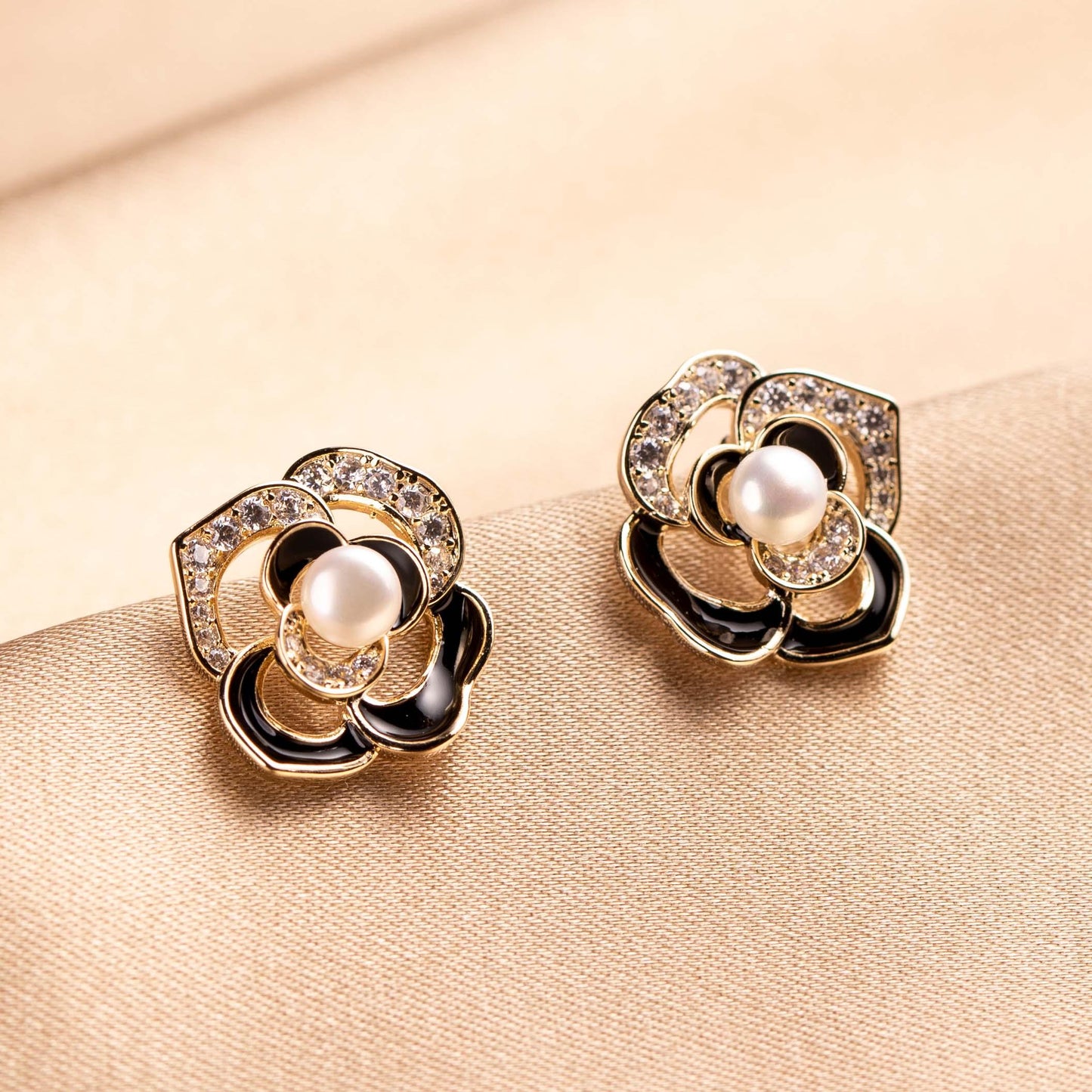 Two-tone Camellia Studs - saltycandy