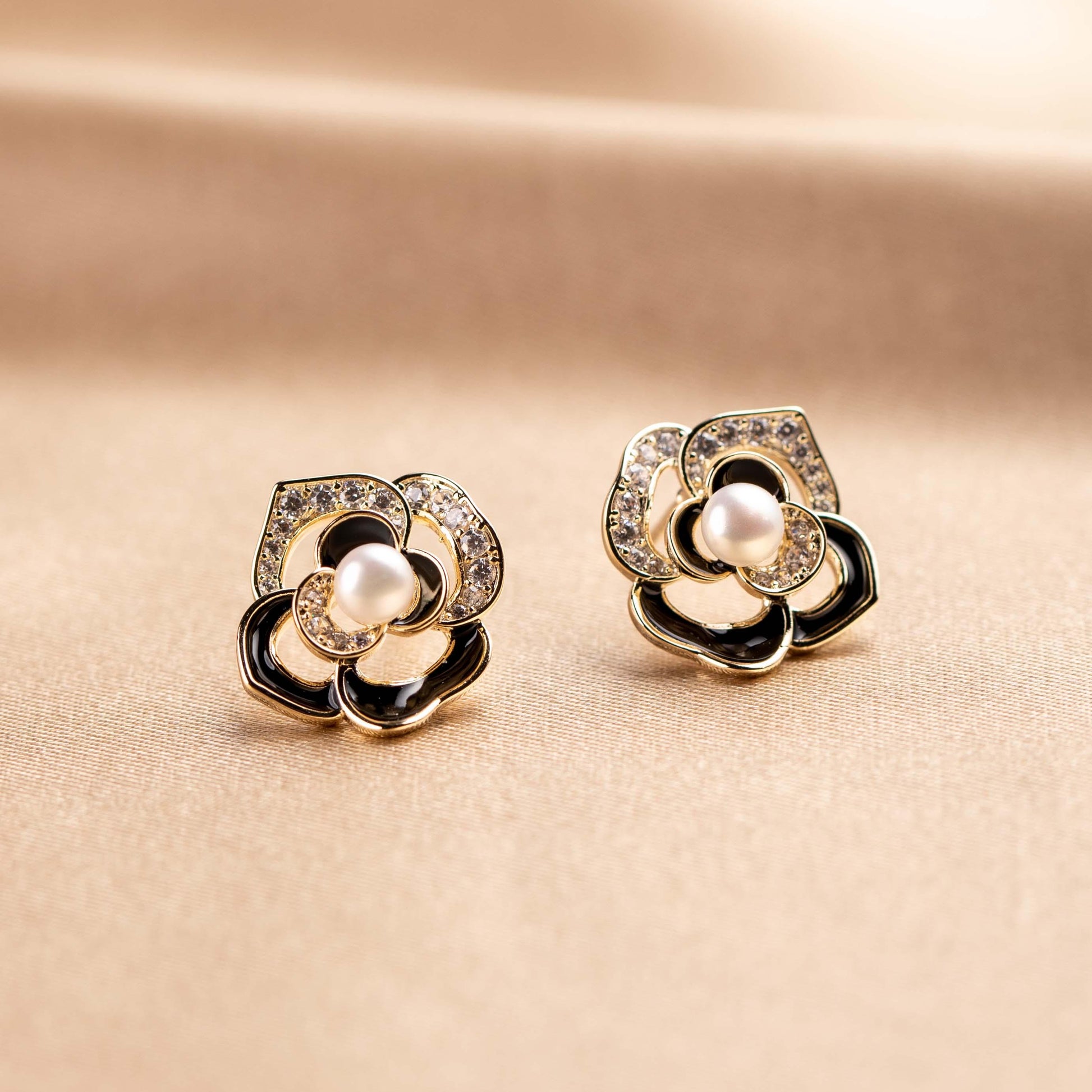 Two-tone Camellia Studs - saltycandy