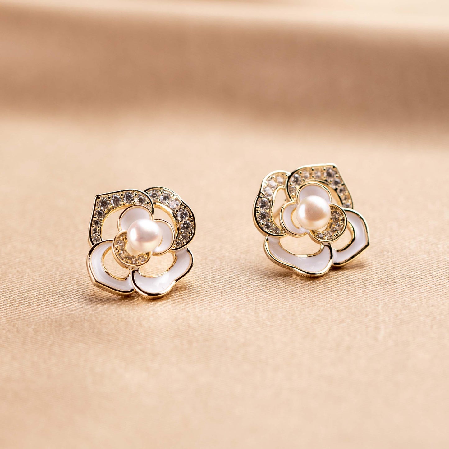 Two-tone Camellia Studs - saltycandy