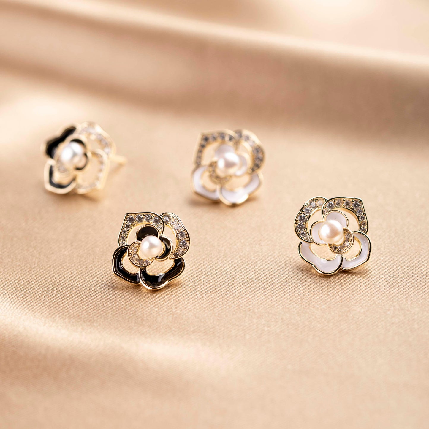 Two-tone Camellia Studs - saltycandy