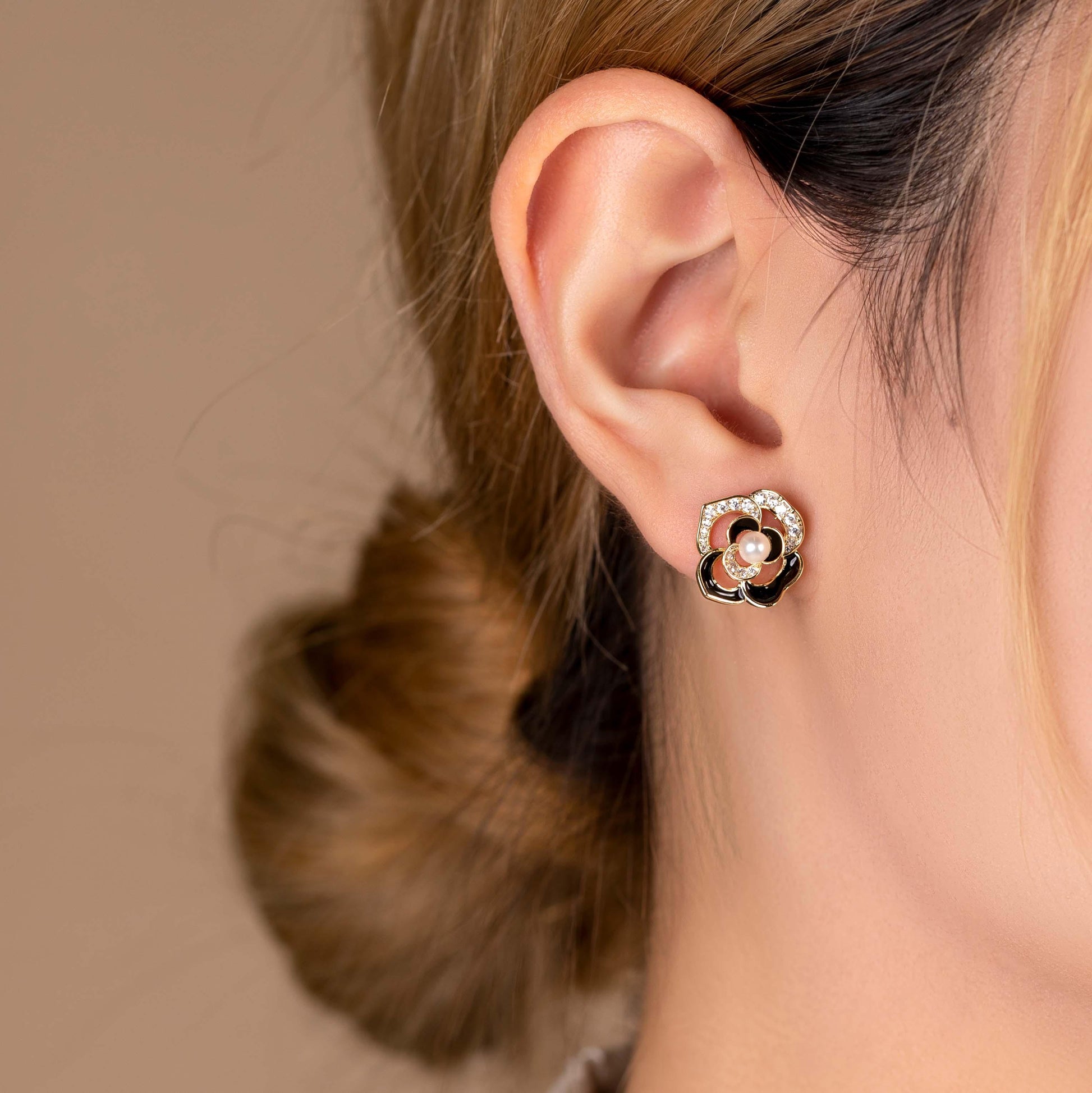 Two-tone Camellia Studs - saltycandy