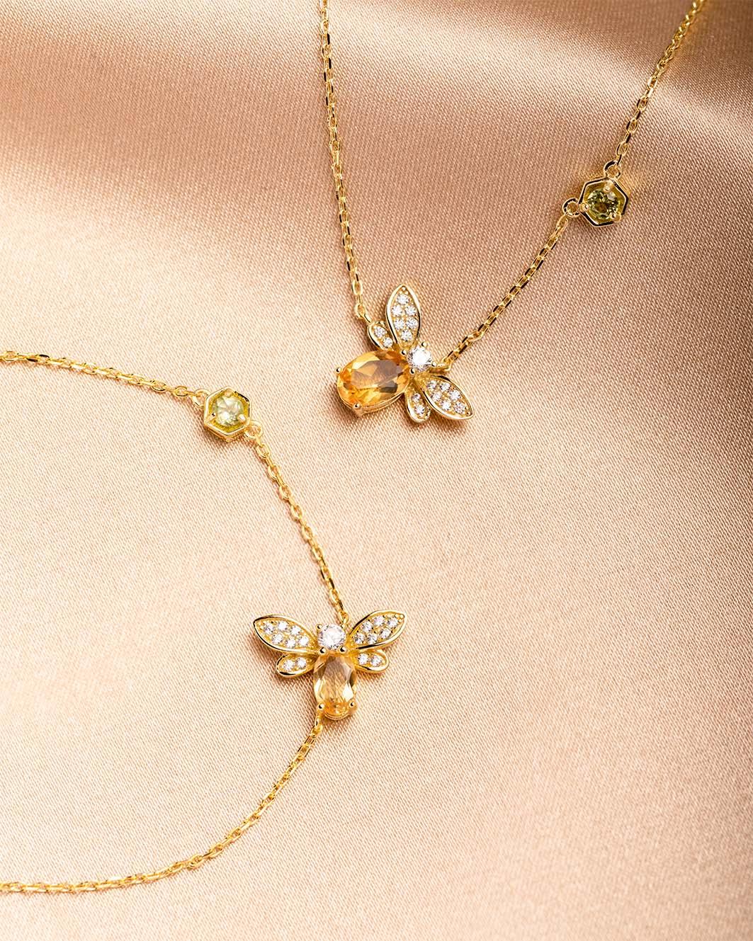 Fine Italian Gold Citrine Bee Set - saltycandy