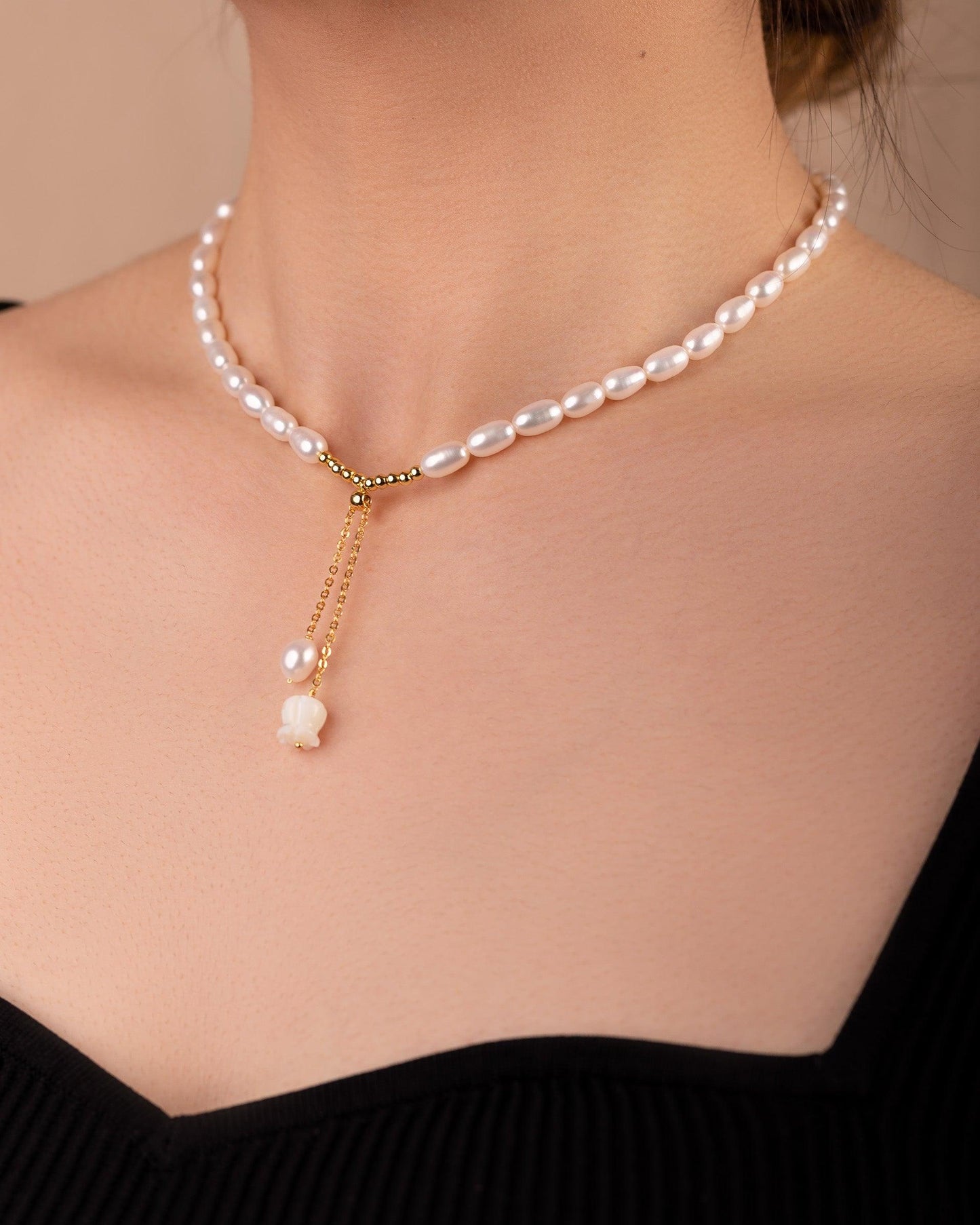 Lily of the Valley Freshwater Pearl Necklace - saltycandy