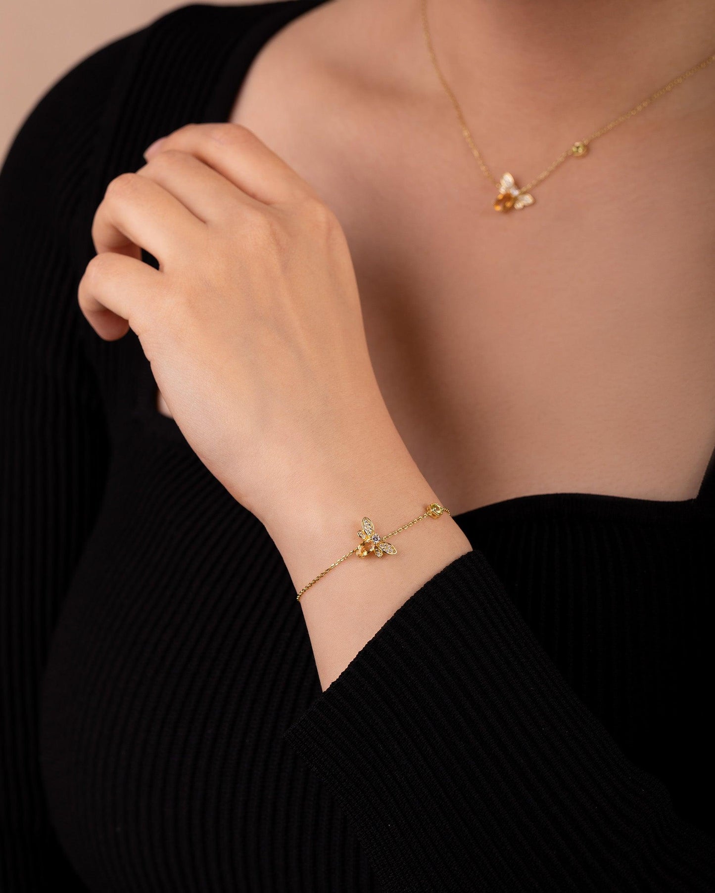 Fine Italian Gold Citrine Bee Set - saltycandy